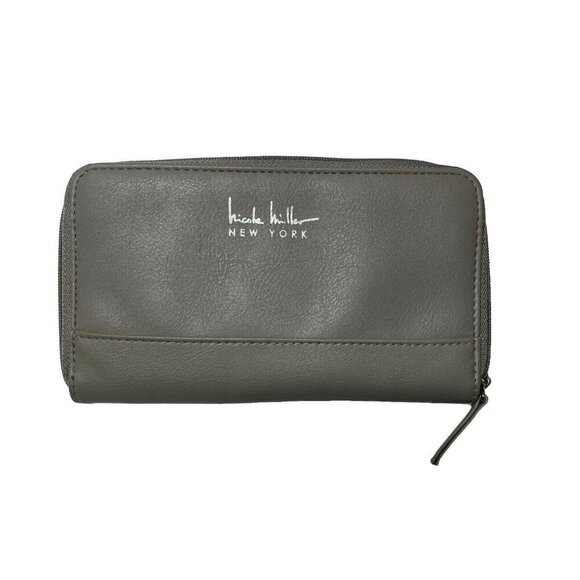 Nicole Miller New York Gray Textured Leather Wallet 4 Inner Compartments - Picture 1 of 5